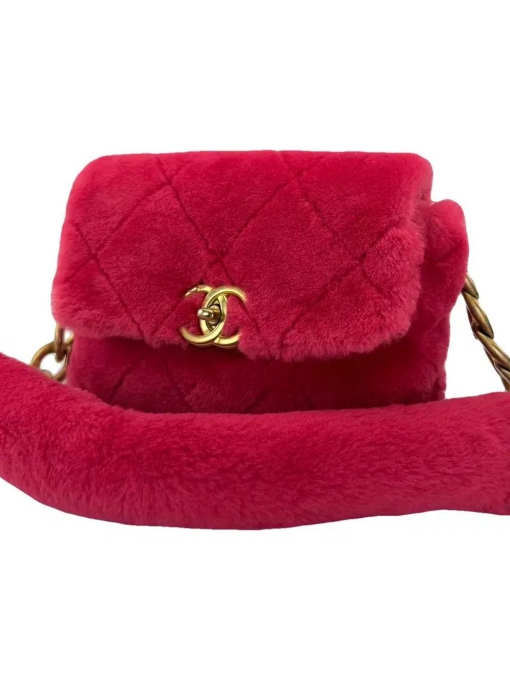 CHANEL Hot Pink Quilted Plush Flap Bag with Gold CC Hardware